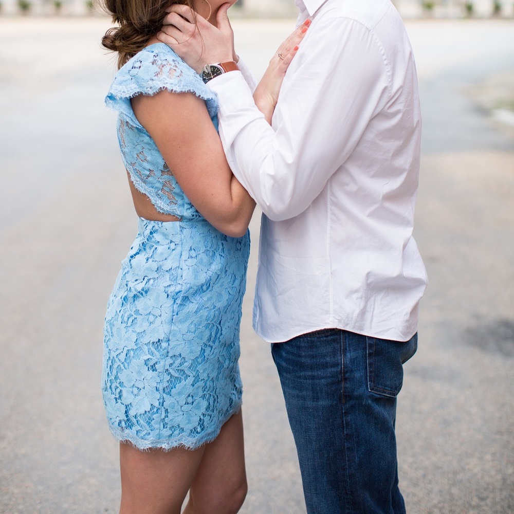 blue backless lace dress